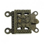 Metalen clip sluiting ± 20x10mm 2x2 oogjes Antiek brons